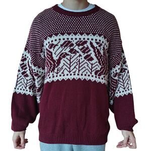 RedHead Burgundy Nordic Cotton Knit Sweater Vintage Outdoor Mens Large